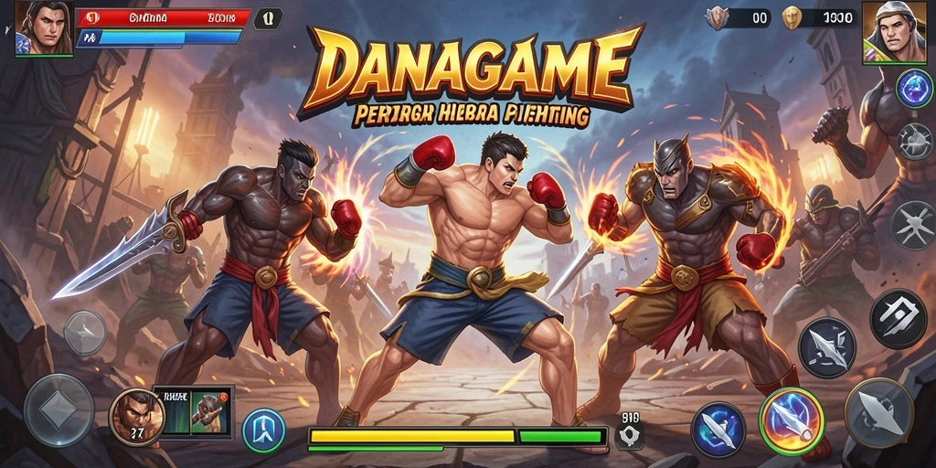 Tampilan gameplay yang intens dalam pertarungan keras di DANAGAME.