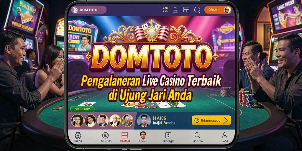 Screenshot DOMTOTO menampilkan dealer langsung dan suasana kasino nyata.