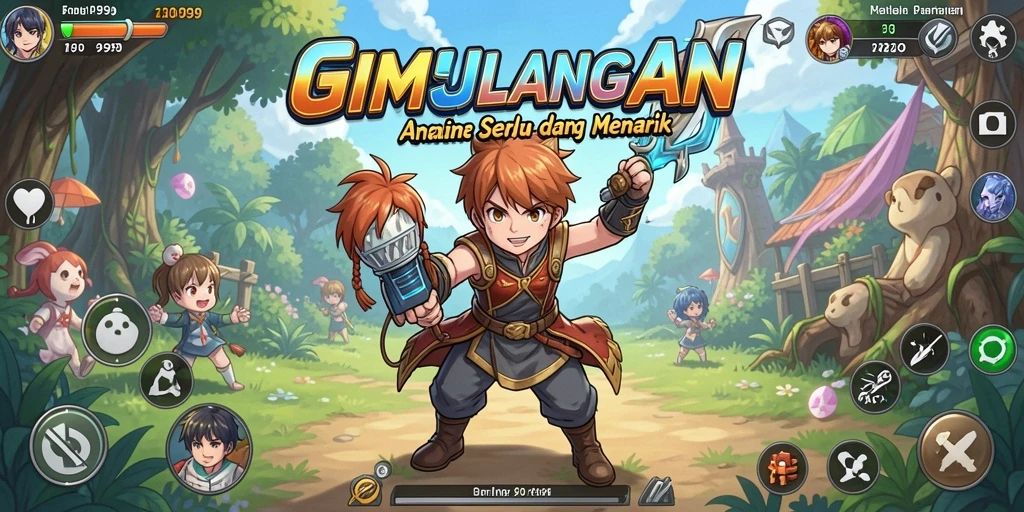 Tampilan gameplay GIM999 yang penuh aksi dan karakter Anime.