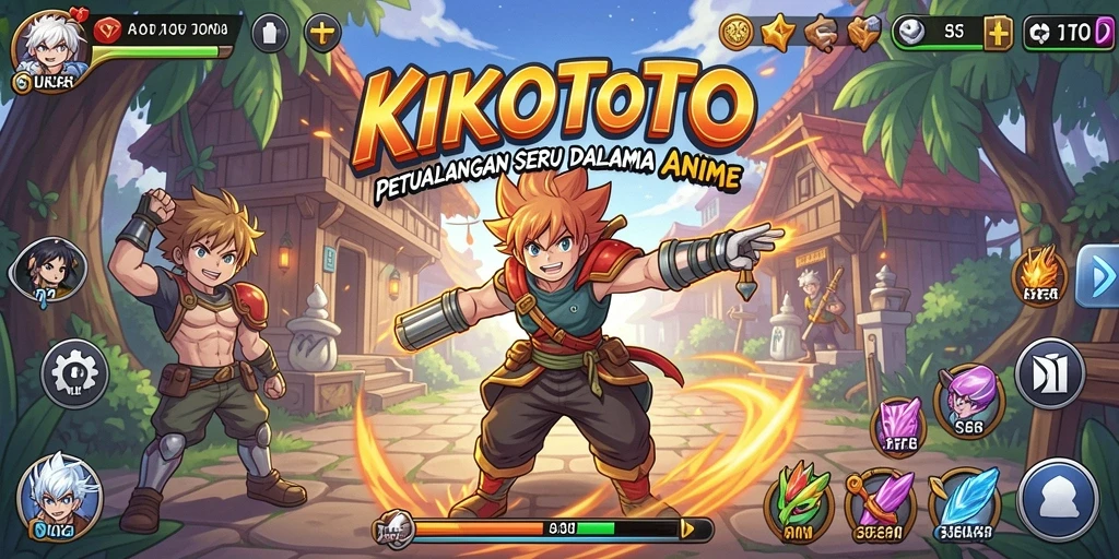 Screenshot gameplay KIKOTOTO yang menampilkan aksi pertarungan karakter Anime.