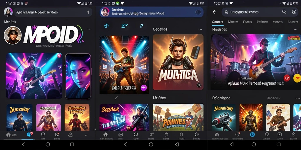 Tampilan gameplay MPOID yang menampilkan berbagai lagu dan playlist.