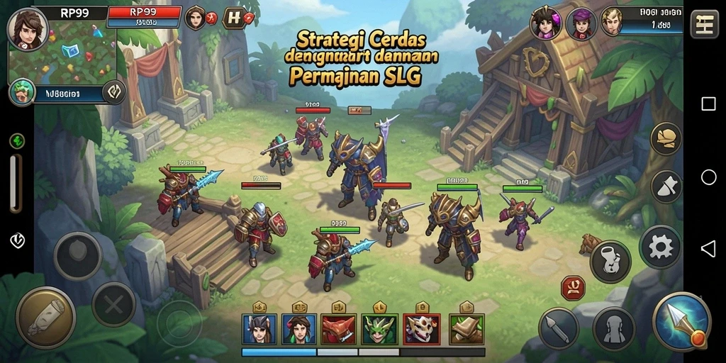 Screenshot utama RP99 menampilkan aksi pertempuran yang mendebarkan dalam permainan SLG.