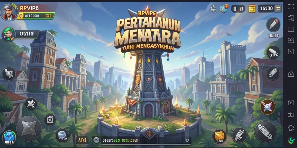 Screenshot RPVIP6 menampilkan aksi menara pertahanan yang mendebarkan.