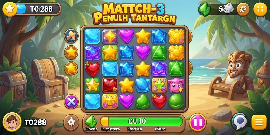 Tampilan gameplay seru dari TO288 dengan grafis berwarna-warni.