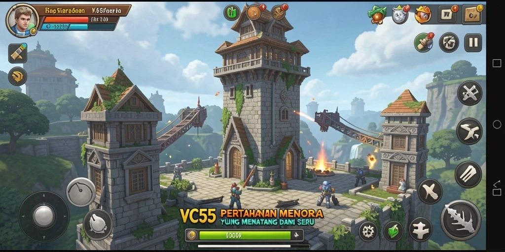 Tangkapan layar menunjukkan aksi menegangkan dalam permainan Tower Defense VC55.