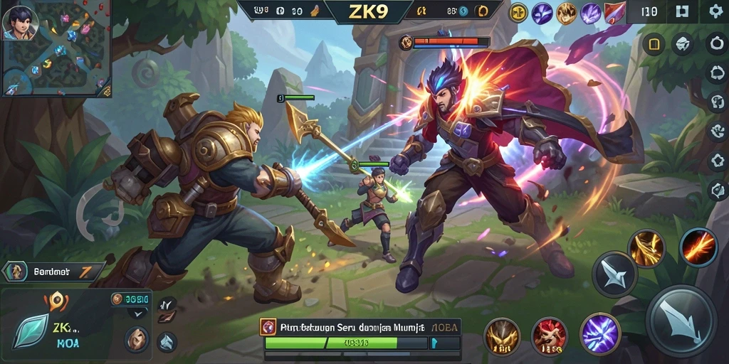 Tangkapan layar ZK9 menampilkan aksi pertarungan seru dalam permainan MOBA.